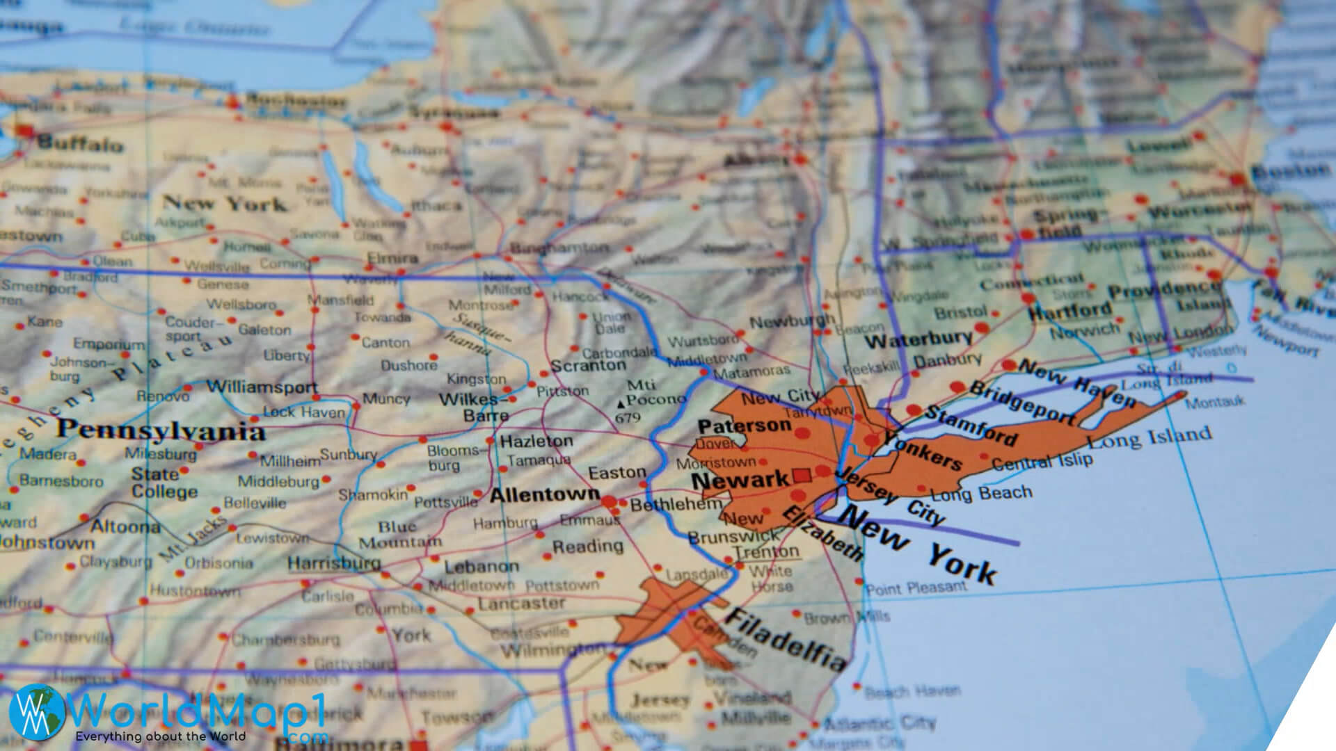 New York City Map with Pennsylvania